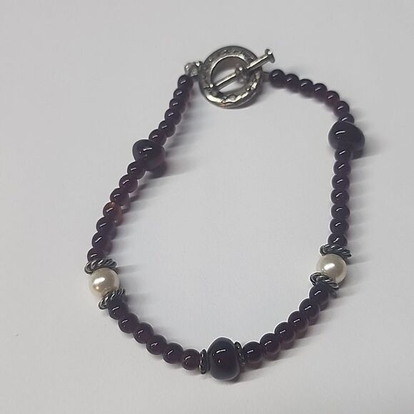 Beaded Faux Pearl Red Beaded Bracelet - Picture 3 of 3